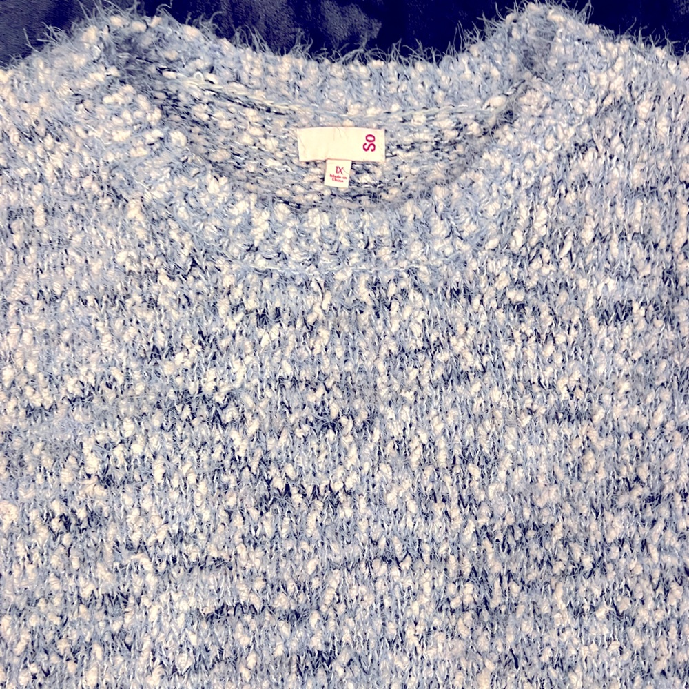 Navy blue and white knit soft sweater